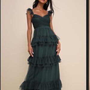 Emerald green maxi dress ruffled